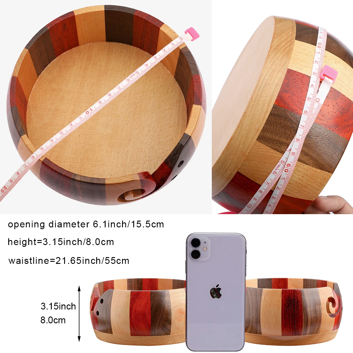 

New Wooden Yarn Bowl Handmade Holes Bowl for Knitting Yarn Storage Craft Crochet Kit Organizer Knitting Yarn Holder Women Gift