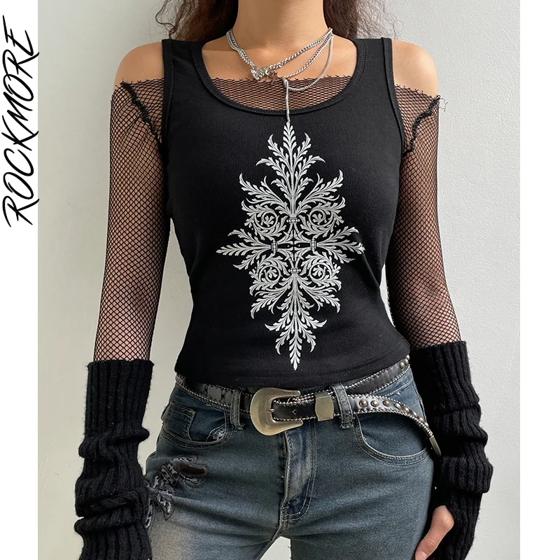 

Rockmore Gothic Graphic Print Tank Tops Women Y2K Aesthetic Vintage Camsiole Harajuku Dark Academia TShirts Fairycore Grunge