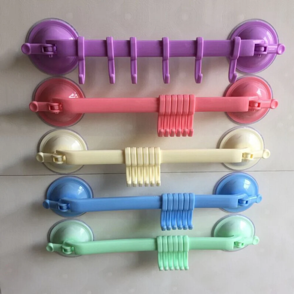 

Nail Free Hangers Six Hooks Row Locked Suction Cup Multifunctional Adjustable Wall Hooks )