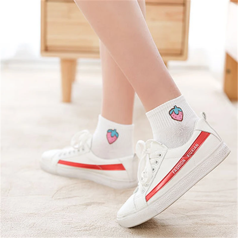 Милые Носки с рисунком фруктов вышивка персика клубники арбуза банан корейский