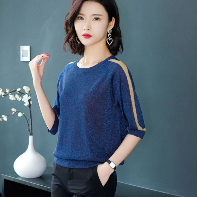 

Fashion Women Spring Summer Style Knitted Blouses Lady Casual Half Sleeve O-neck Shirt Women Blusas Tops High Quality