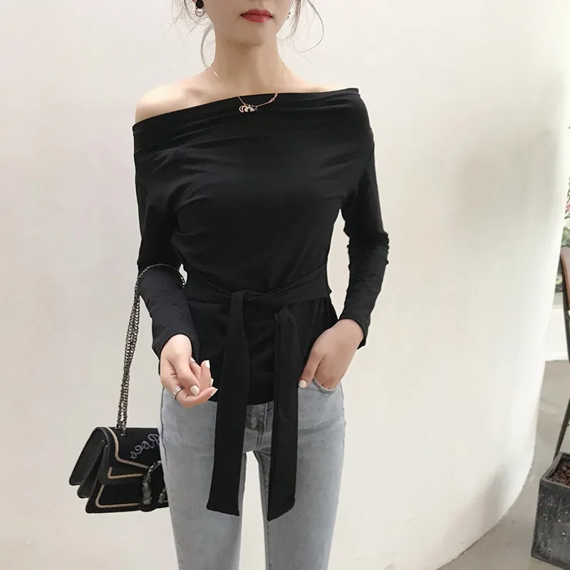 2019 Женская Сексуальная футболка с открытыми плечами и вырезом лодочкой модная