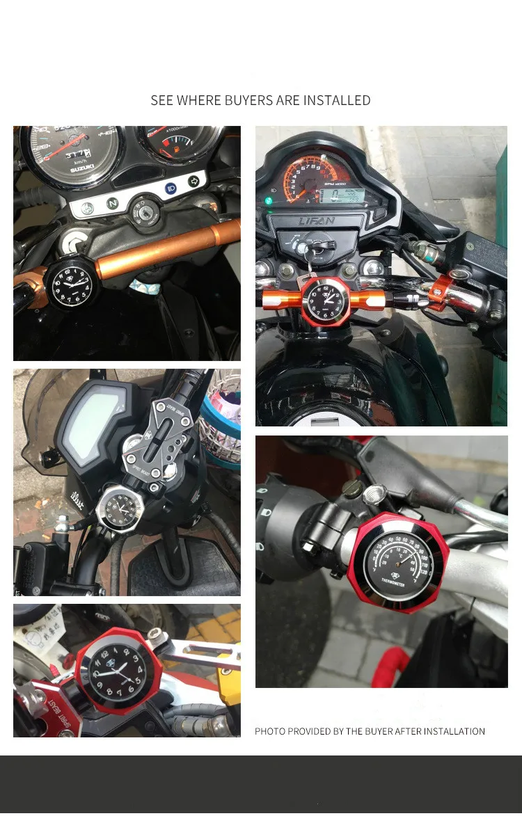 

For Motorcycle Modified Accessories Outdoor Equipment Waterproof Electronic Clock Thermometer Meter