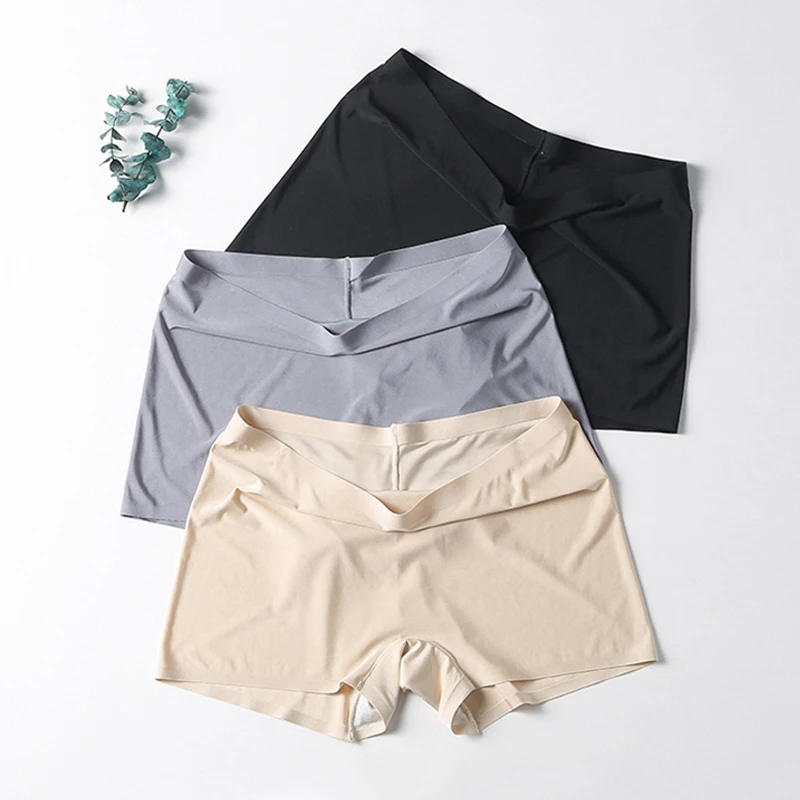Женские летние безопасные короткие трусики шелковые бесшовные антибликовые