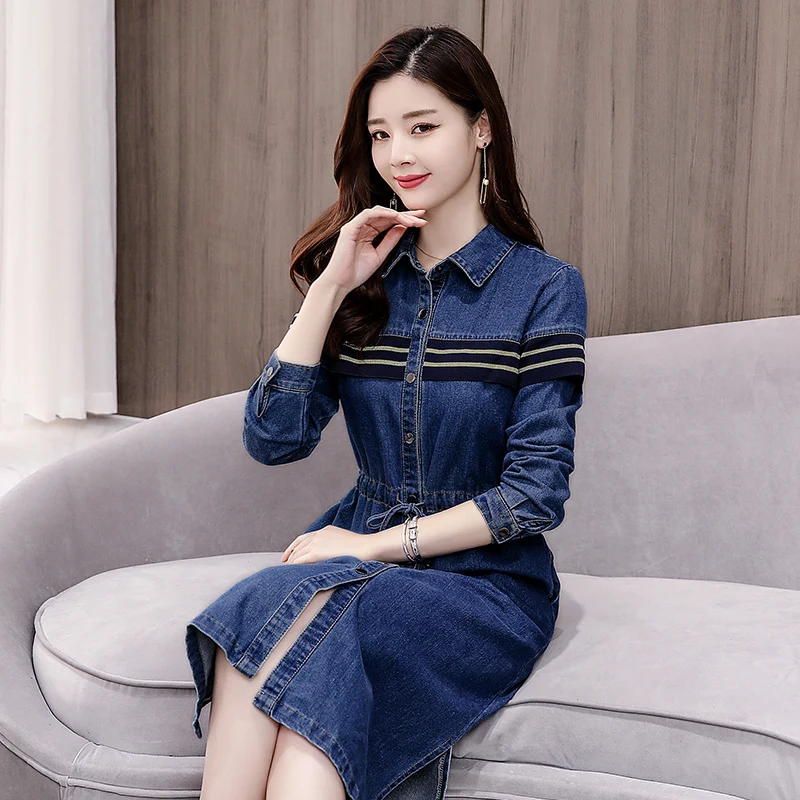 Новое модное женское осеннее платье женские платья повседневное джинсовое 2XL