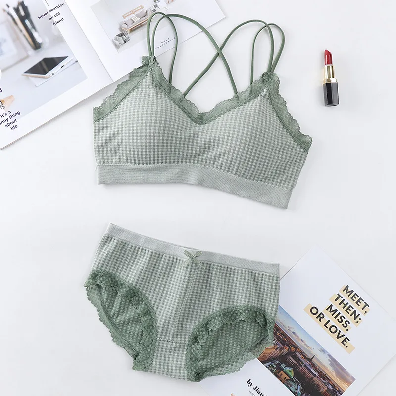 Сексуальный женский комплект с бюстгальтером и трусиками в клетку спортивный