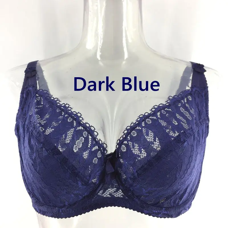 Dark Blue PariFairy кружевной перспективный бюстгальтер женское сексуальное белье на косточках с цветочной вышивкой без косточек размера плюс C D E 75 80 85 90 95 100 - Цвет: Dark Blue