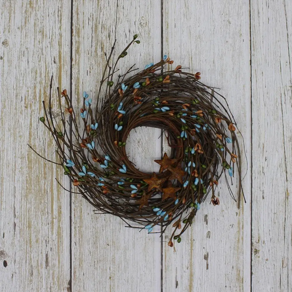 Primitives Rustic Pip Berries and Twig with Rusty Barn Stars Wreath 7 Inch Country Mix | Дом и сад