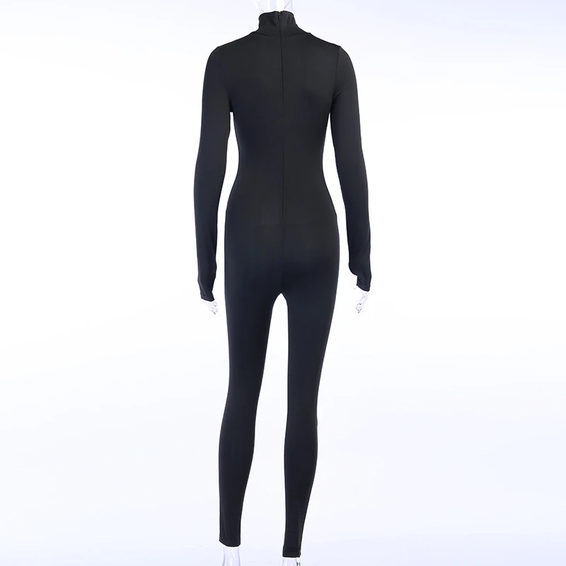 

Townlike Black Casual Jumpsuit Women Zipper Streetwear Rompers Womens Jumpsuit Skinny High Stretch Jumpsuits For Women 2020