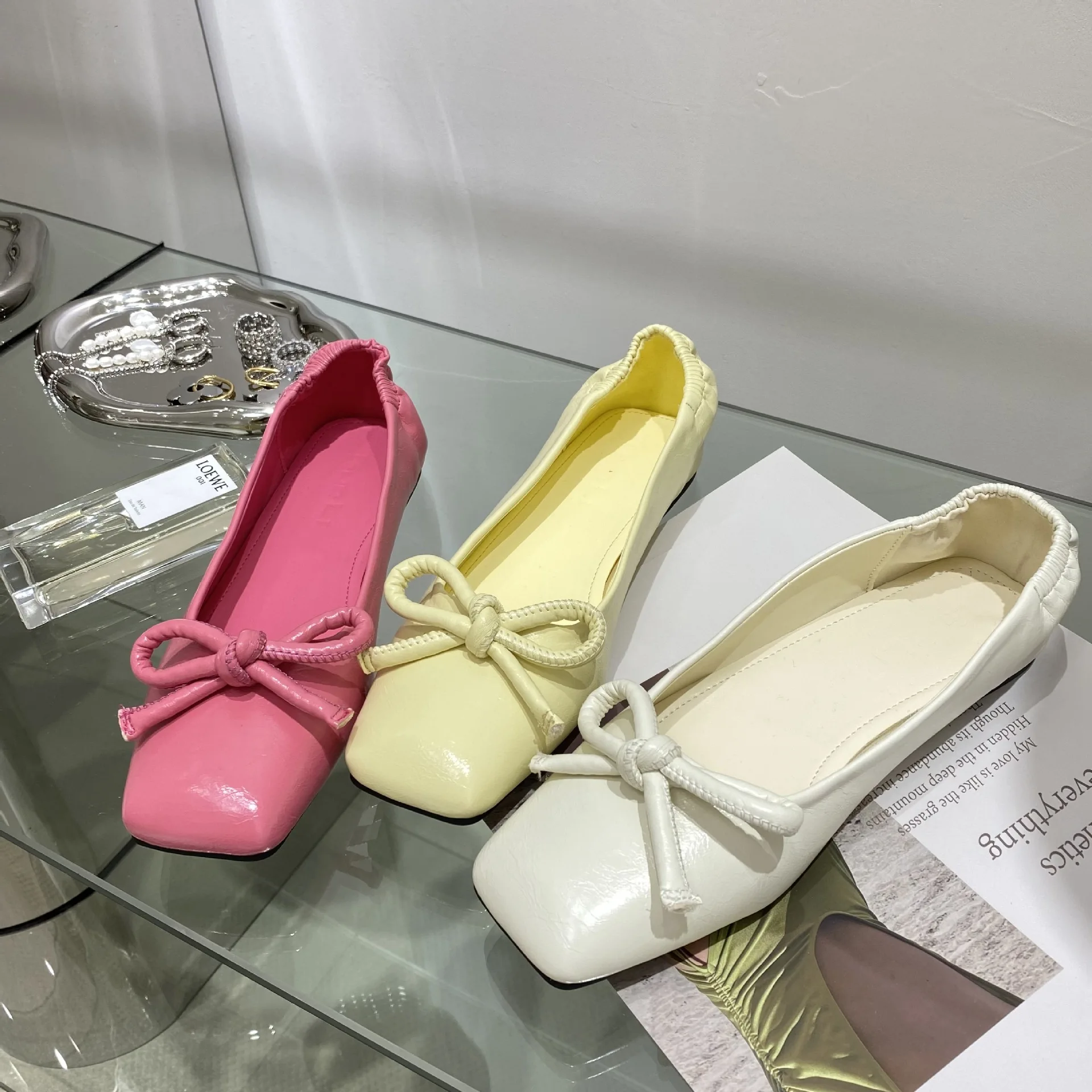 

Women's Slip On Loafers Square Toe Bow-Tie Concise Flats Shallow Mouth Casual Spring Soft Sole Spring Walking Sneakers Yellow