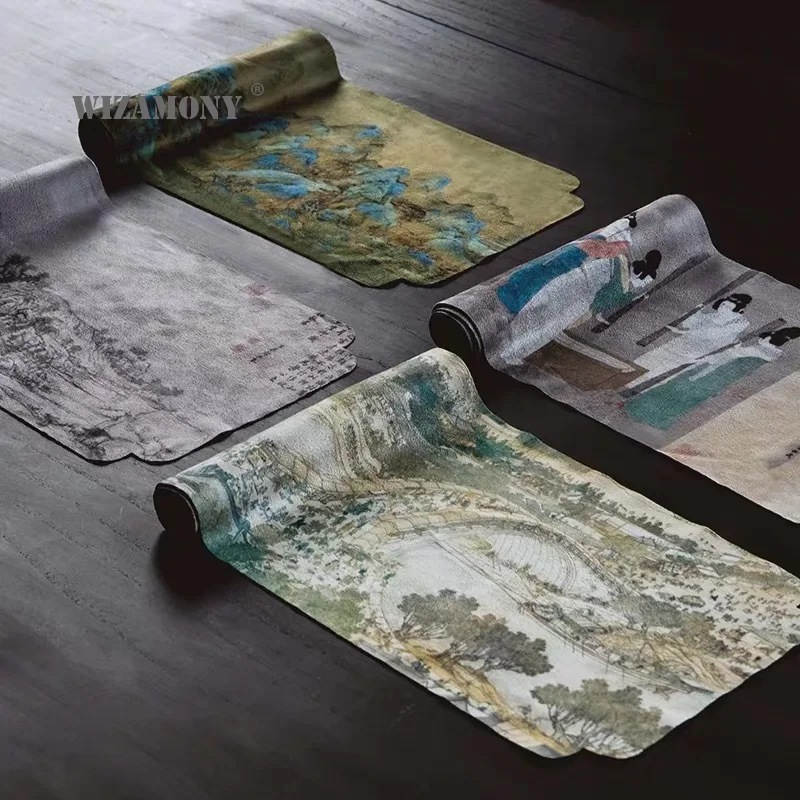 

Настольный коврик wisamony для чая, водонепроницаемый коврик для чая в китайском стиле из хлопка и льна Zen, бамбуковый коврик, поднос для сухого чая