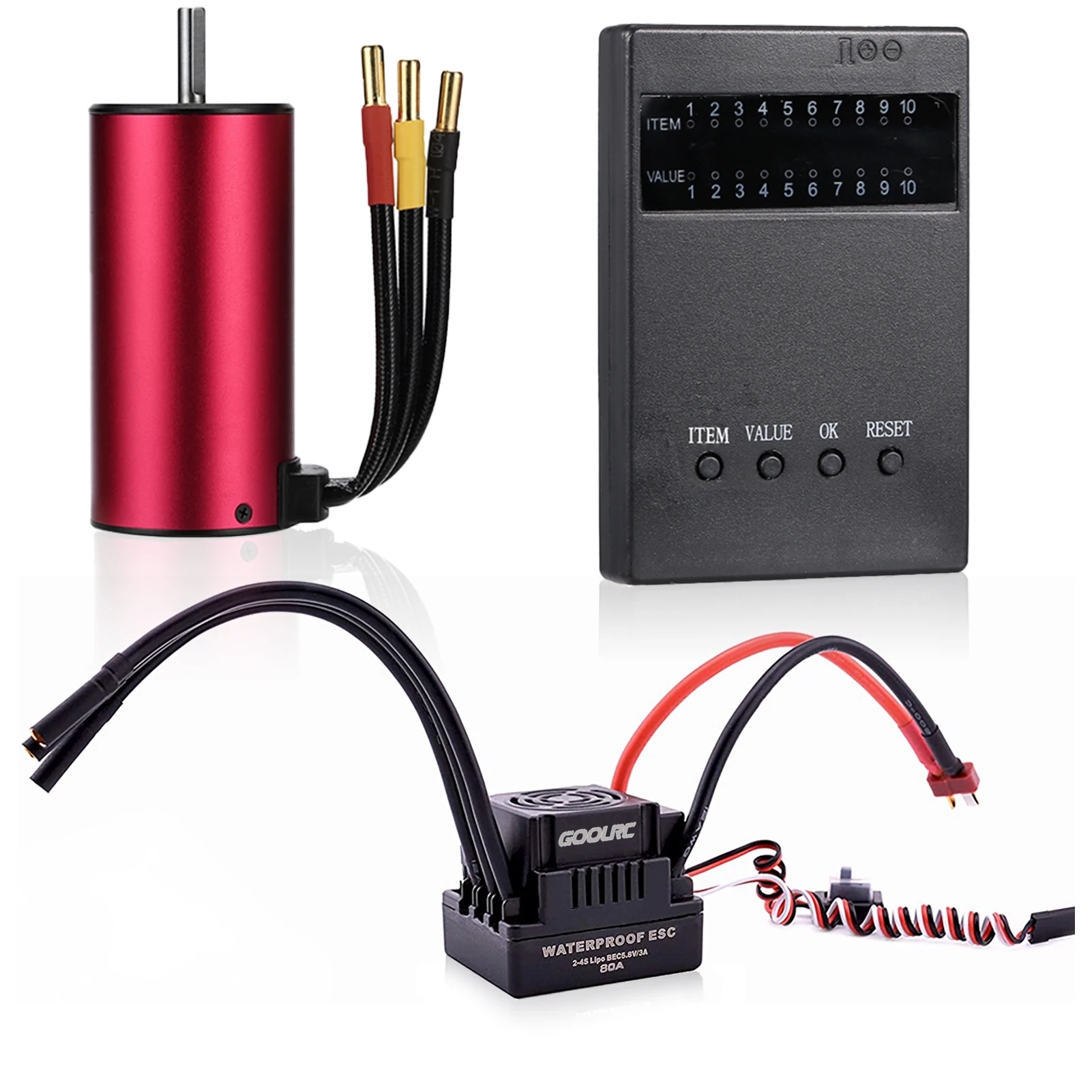 

GoolRC S3660 3800KV бесщеточный двигатель 80A бесщеточный ESC LiPo 5,8 V/3A BEC и программируемая карта Combo Set для 1/8 1/10 RC Car Truck