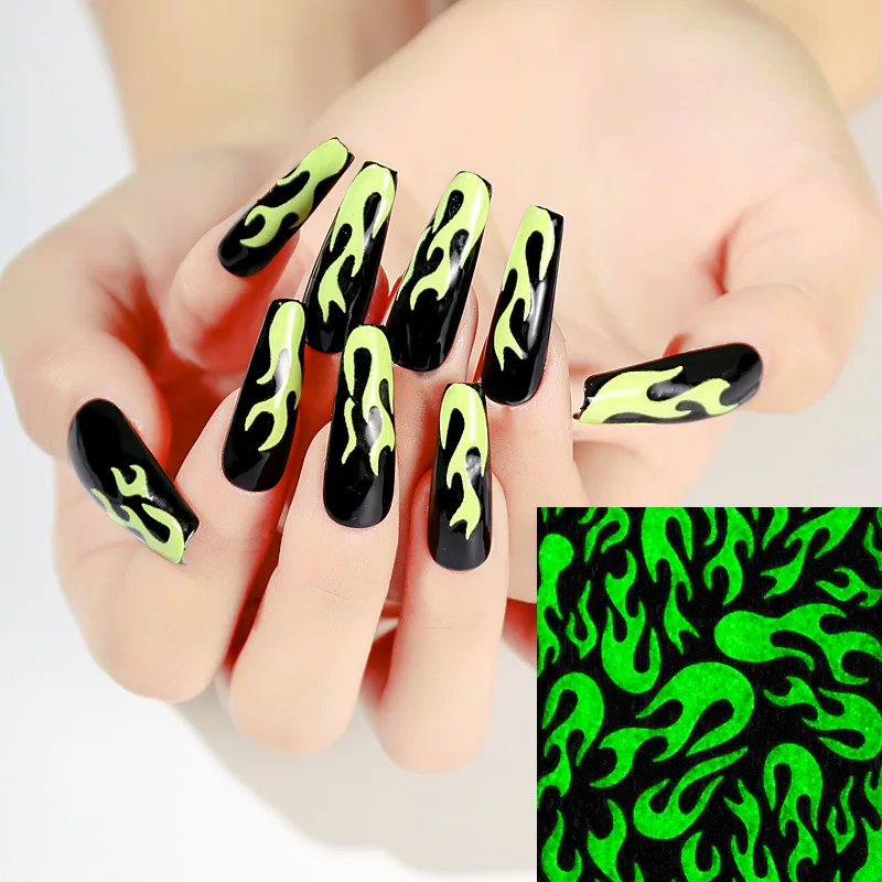 

6pcs/Bag Nail Art Nail Art Luminous Flame Nail Sticker Rainbow Butterfly Cloud Digital Glowing Flame Sticker