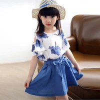 summer clothes for girls print off shoulder topsdress 2pcs costumes for girls teenage kids girls clothes set 4 6 8 10 12 years