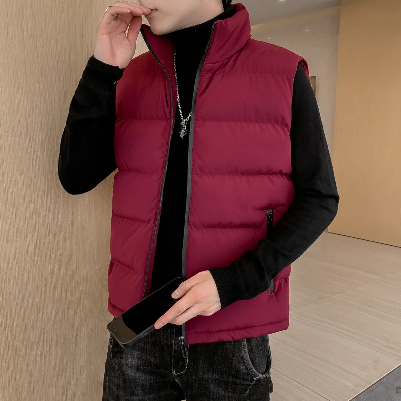 

2021 Autumn Winter New Fashion Men's Short Waistcoat Warm Vest Sleeveless Down Cotton Stand Collar Coat Colete Oakley Masculino
