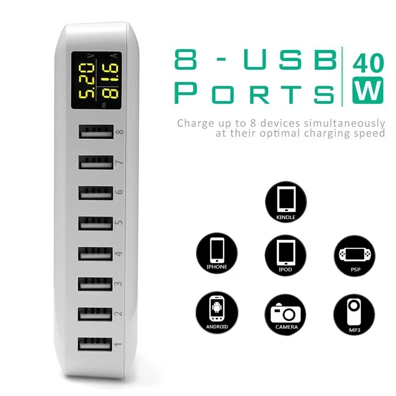 Зарядное устройство с 8 портами USB светодиодный дисплей зарядка в режиме