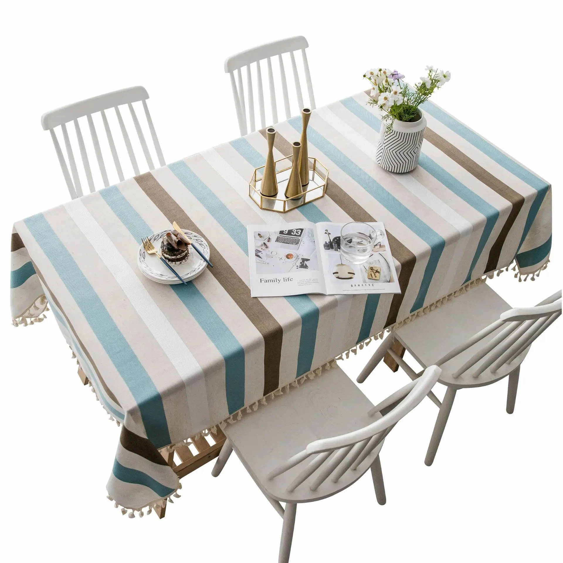 Скатерть для кухонного обеденного стола прямоугольная из хлопка с кружевной