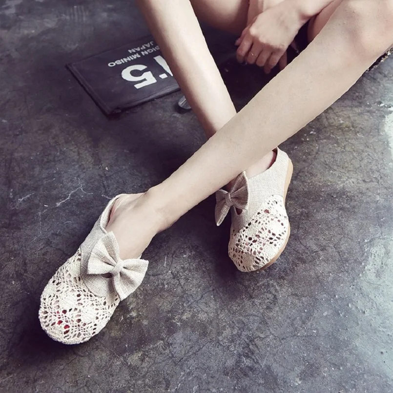 

Femmes Appartements Women Fashion Mesh Breathable Bow Tie Flat Shoes Lady Casual Street Shoes Cool Beige Shoes