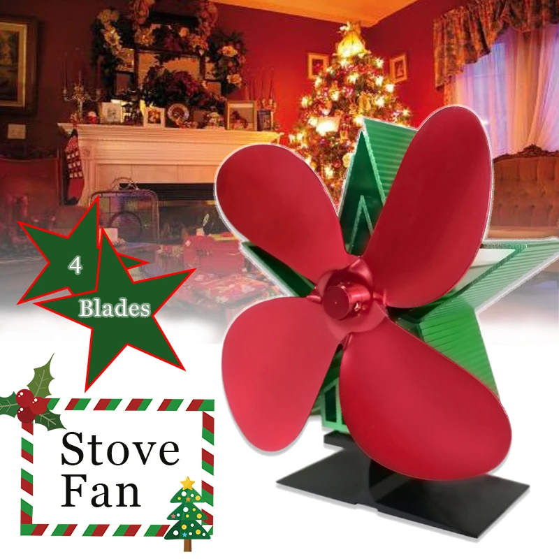 

Christmas Decorations 4/5 Blade Fireplace Heat Powered Stove Fan Wood Burner Fireplace Quiet Home Efficient Heat Distribution