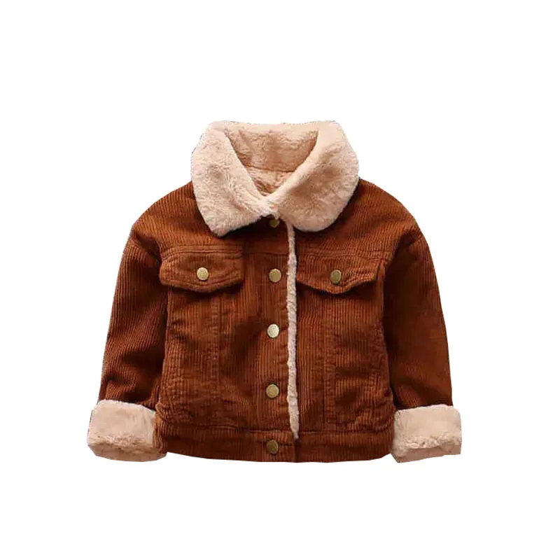 

2021New Winter Lamb Wool Coat for Girls Kids Single Breasted Corduroy Jackets for 2 3 4 Years Olds Thicken Fleece Pockets Coats
