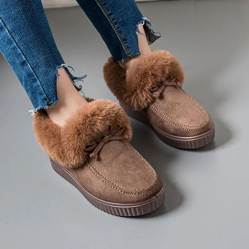 

Теплые женские ботинки 2022 зимняя обувь с бантом легкие толстые зимние ботинки без шнуровки женские теплые плюшевые меховые ботильоны для женщин