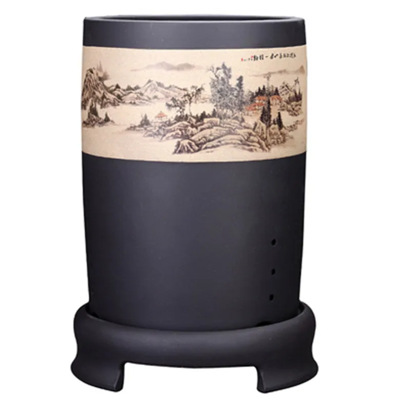 

Purple Sand Orchid Pots Yixing Ceramic High Grade Bonsai Basin Indoor Household Round Mouth Plant Grass Clivia Vase With Tray