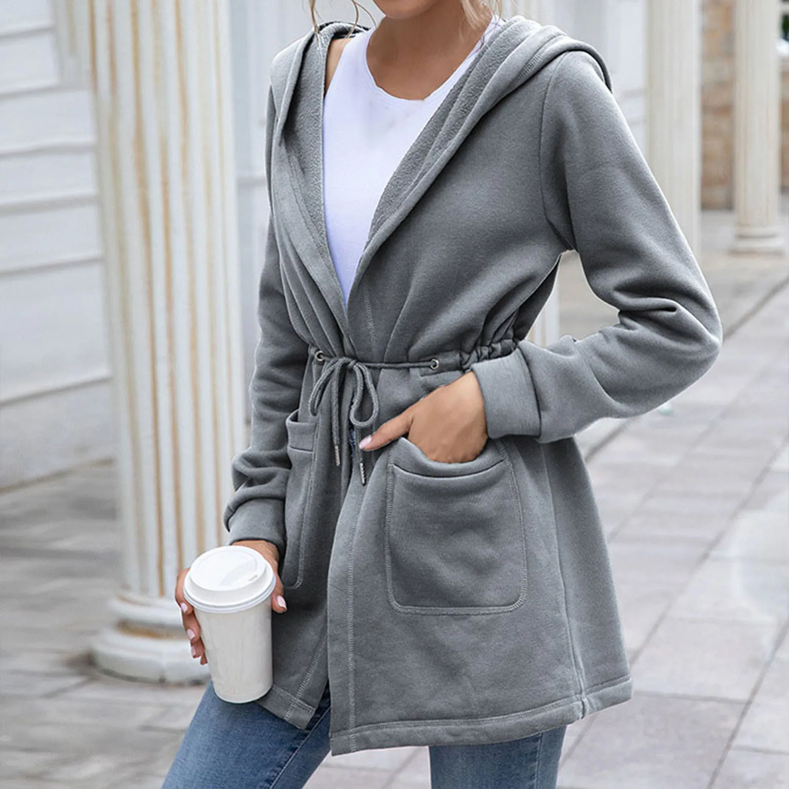 Зимнее теплое модное женское пальто на завязках с капюшоном Женский хлопковый