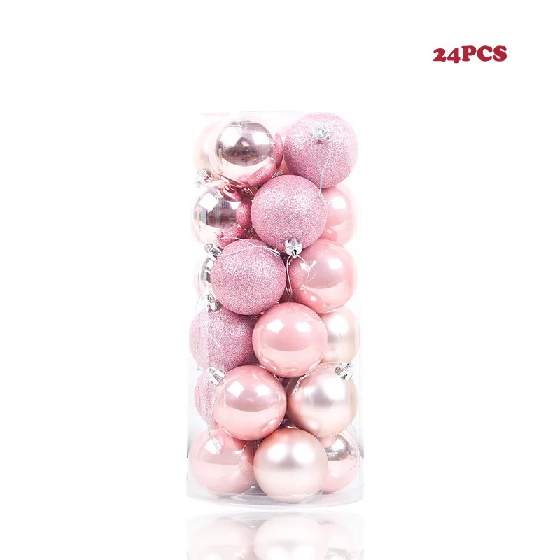 Pink 24 шт./партия, цветные рождественские шары 3-4-6-8 см, блестящие шары для рождественской елки, украшение для дома, украшение для бара и вечеринки - Цвет: Pink