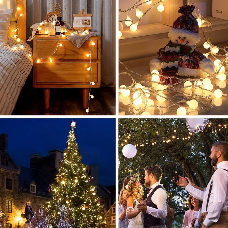 Уличная светодиодная гирлянда с круглыми шариками праздничное украшение для