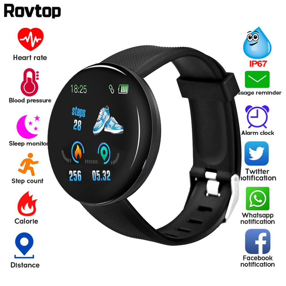 Rovtop D18 Смарт часы для мужчин и женщин кровяное давление круглые умные