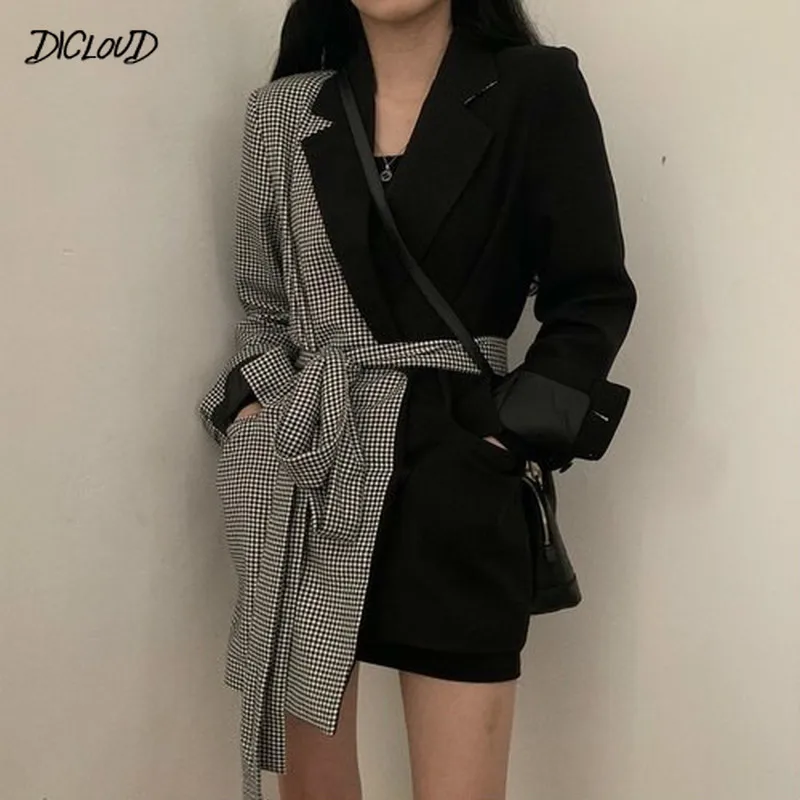 Харадзюку нерегулярный Женский блейзер офисный женский ремень костюм куртка в