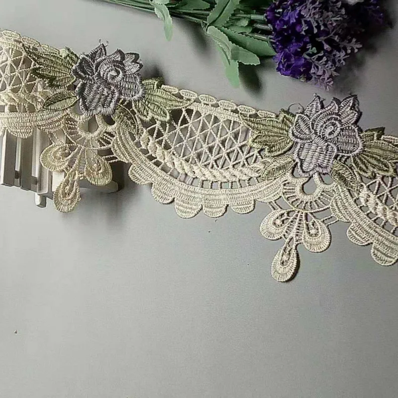 

3 yards Ivory 14 cm Lace Ribbon Trims Embroidery Flower for Sofa Curtain Trimmings Home Textiles Applique Polyester High Quality