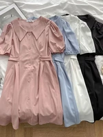 korean fashion puff sleeve elegant mini dresses for women bandage design casual shirt dress office lady 2021 summer party dress