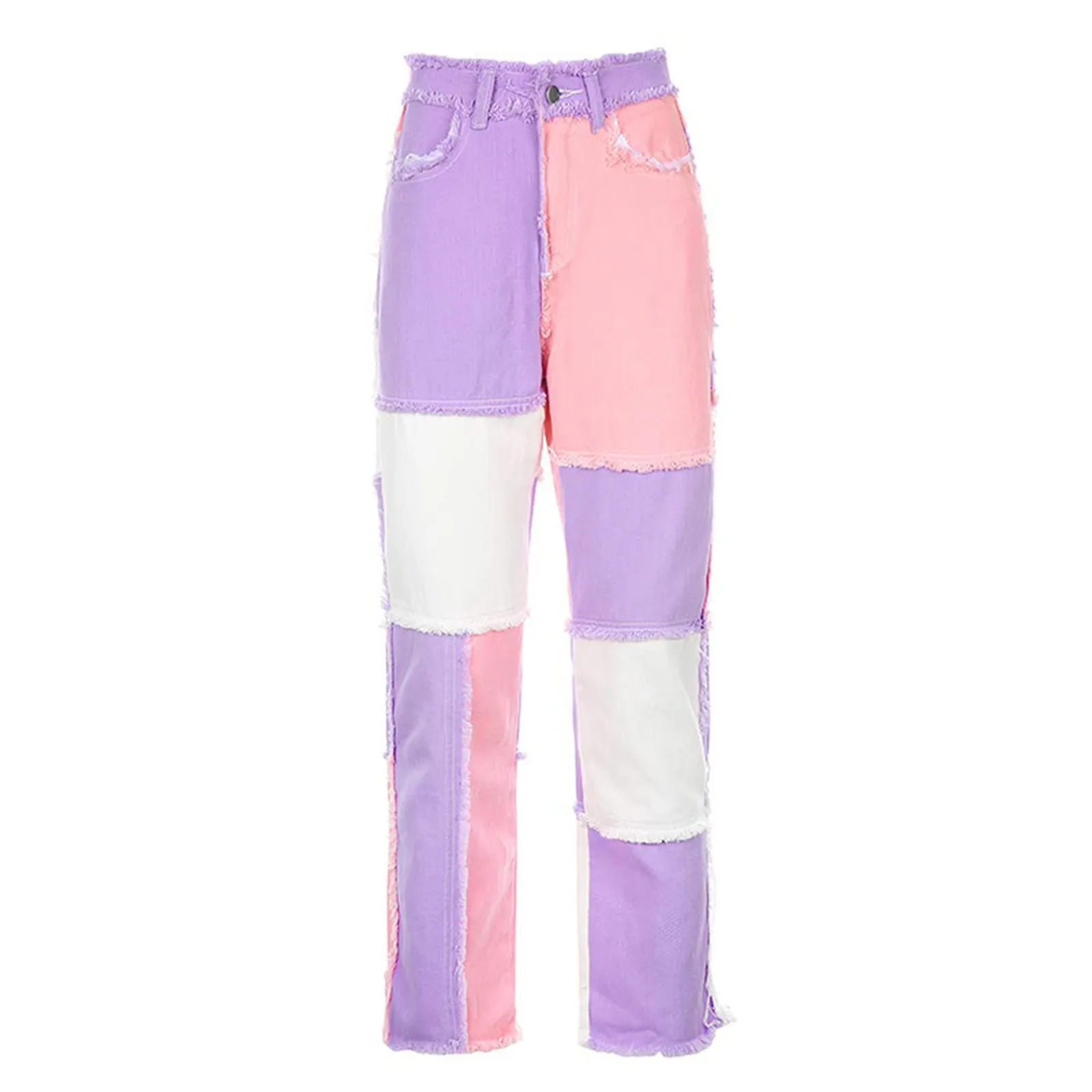 

Women High-waisted Jeans Trumpet Ripped Matching Color Spliced Seven-cent Pants Women Clothing Pants Jeans Woman Cargo Pants