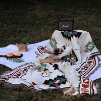 180130cm indian style blanket outdoor picnic mat tribal ethnic blankets soft cotton decorative sofa withink tassel design