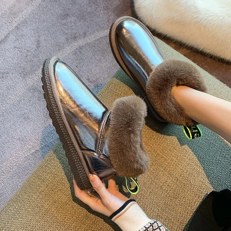 

New Women's Boots Winter Sequins Snow Boots Women's Warm Thick Bottom Ankle Boots Plus Size Women's Plush Furry Cotton Shoes