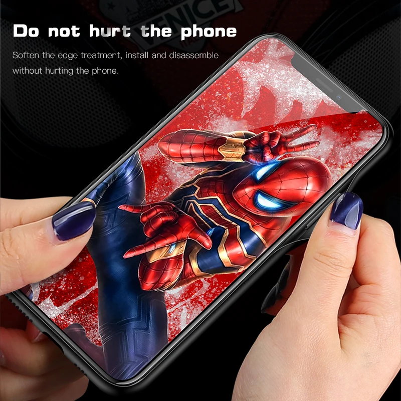 Чехол из закаленного стекла для телефона Marvel с человеком-пауком для iPhone 11 Pro Max XSmax XR XS X 8 7 6s 6 Plus, роскошный защитный чехол