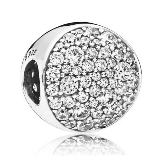 

Genuine 925 Sterling Silver Bead Charm Pave Sphere Sky Full Of Stars With Crystal Beads Fit Pan Bracelet Bangle Necklace