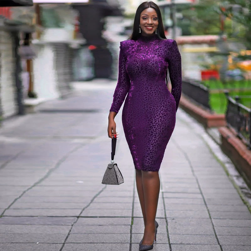 

Vintage African Dresses For Women 2022 Spring Summer Bodycon Party Gown Dashiki Print Long Sleeve Elegant Robes Purple Vestidos