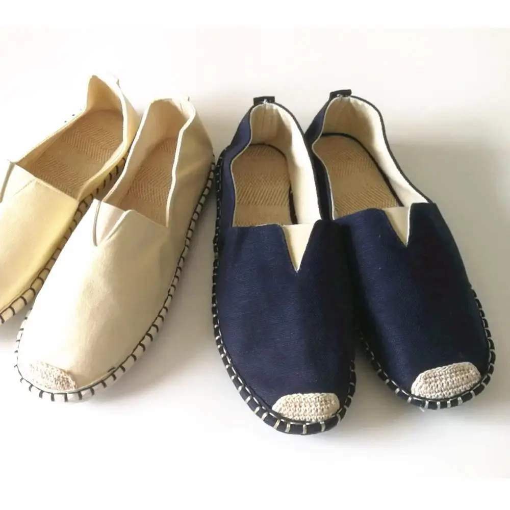 Unisex Handmade Canvas Loafers Slip On Espadrilles Casual Kungfu Exercise Shoes Blue Beige Zapatillas Sapatos Flat Shoes