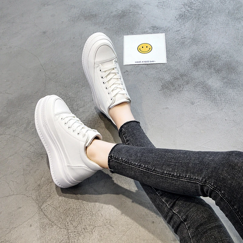 

2020 New Women Fashion Sneakers Women Casual Shoes 8 cm High Platform Women Sneakers Lace-up Fashion Heighten Shoes