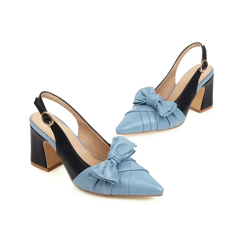 Сандалии на высоком каблуке с острым носком и бантом Женские летние туфли