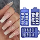 Новые Длинные накладные ногти, полное покрытие, прозрачный тонкий гроб, накладные ногти, Длинные искусственные ногти, 100 шт. в коробке, накладные ногти сделай сам