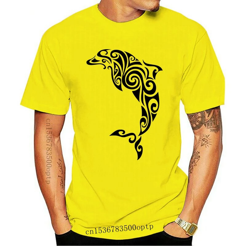 

New Tribal Dolphin Tattoo Large Print Men's T-Shirt - Dolphins Design Tattoos