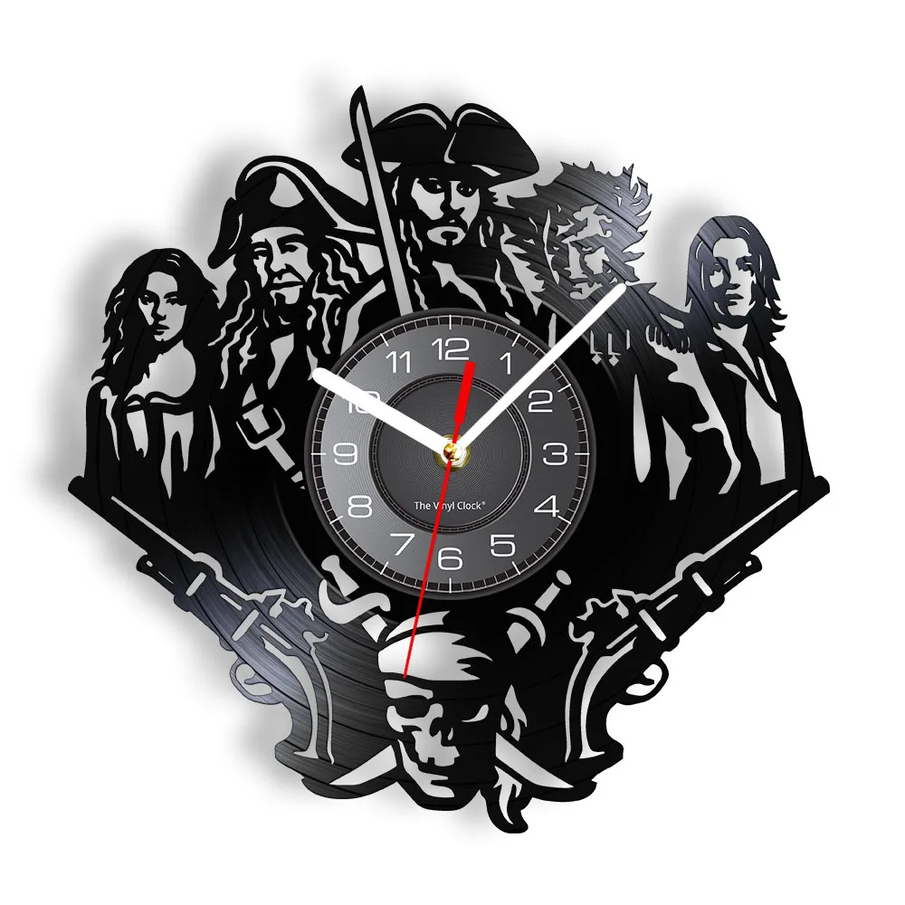 Movies Pirate Character Vinyl Record Wall Clock Adventure Legendary Movie Room Decor Silent Nont Ticking Watch Film Lovers Gift