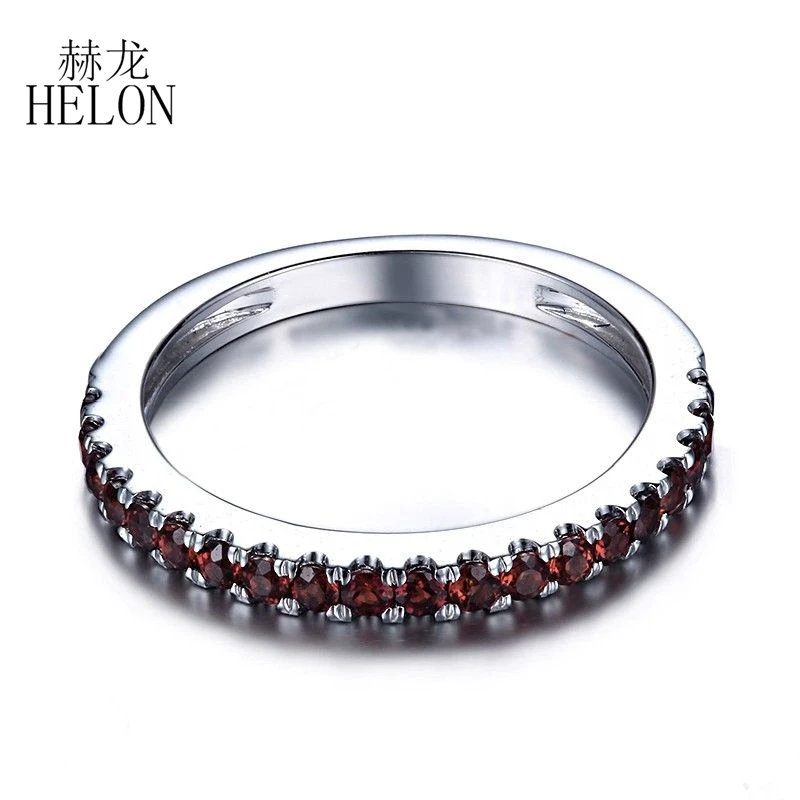 

HELON Solid 14k White Gold Flawless Round 0.4ct Genuine Garnet Engagement Anniversary Ring Women Wedding Gemstone Fine Jewelry