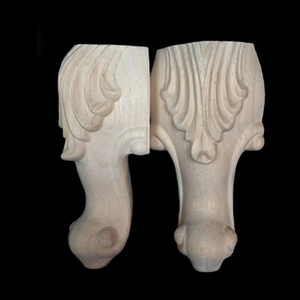 

4pcs Wooden Furniture Foot Legs Solid Wood Flower Carved TV Cabinet Seat Feet Vintage Home Decoration Accessories European Style