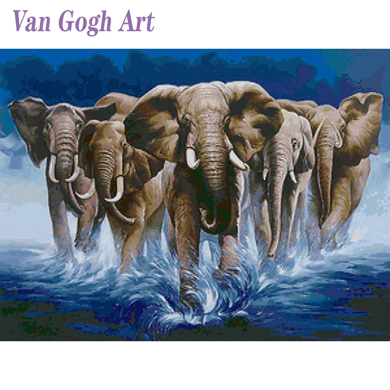 Алмазная вышивка 5D &quotСлоны&quot алмазная Круглый Вышивка крестиком стразы мозаика