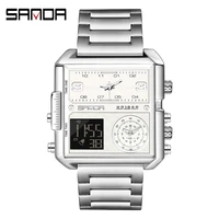 sanda 2022 new business men electronic watch fashion square dial design steel band personality mens watches relogio masculino
