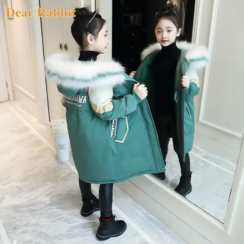 

-30 Winter Children clothing Down cotton Jacket Teen Warm faux fur Coat Outerwear Outfit Kids Parka Girls Hooded clothes 5-16Yrs